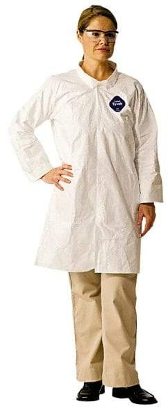 Dupont - Size 4XL White Disposable Chemical Resistant Lab Coat - Tyvek, Snap Front, Open Cuff - Makers Industrial Supply