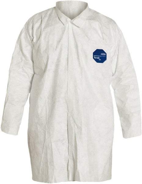 Dupont - Size 2XL White Disposable Chemical Resistant Lab Coat - Tyvek, Snap Front, Open Cuff - Makers Industrial Supply