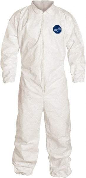 Dupont - Size M Film Laminate General Purpose Coveralls - White, Zipper Closure, Elastic Cuffs, Elastic Ankles, Serged Seams - Makers Industrial Supply