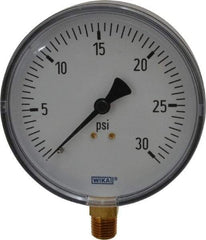 Wika - 4" Dial, 1/4 Thread, 0-30 Scale Range, Pressure Gauge - Lower Connection Mount, Accurate to 3-2-3% of Scale - Makers Industrial Supply