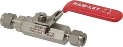 Ham-Let - 1/4" Pipe, Compression x Compression End Connections, Stainless Steel, Inline, Two Way Flow, Instrumentation Ball Valve - 2,000 psi WOG Rating, Locking Lever Handle, Reinforced PTFE Seal, Reinforced PTFE Seat - Makers Industrial Supply