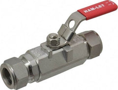 Ham-Let - 3/4" Pipe, Compression x Compression End Connections, Stainless Steel, Inline, Two Way Flow, Instrumentation Ball Valve - 2,000 psi WOG Rating, Locking Lever Handle, Reinforced PTFE Seal, Reinforced PTFE Seat - Makers Industrial Supply