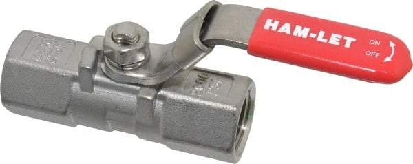 Ham-Let - 1/2" Pipe, FNPT x FNPT End Connections, Stainless Steel, Inline, Two Way Flow, Instrumentation Ball Valve - 2,000 psi WOG Rating, Locking Lever Handle, Reinforced PTFE Seal, Reinforced PTFE Seat - Makers Industrial Supply