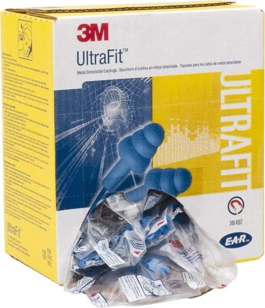 3M - Metal Detectable, Reusable, Corded, 25 dB, Flange Earplugs - Blue, 100 Pairs - Makers Industrial Supply