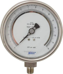 Wika - 4" Dial, 1/4 Thread, 0-15 Scale Range, Pressure Gauge - Lower Connection Mount, Accurate to 0.25% of Scale - Makers Industrial Supply