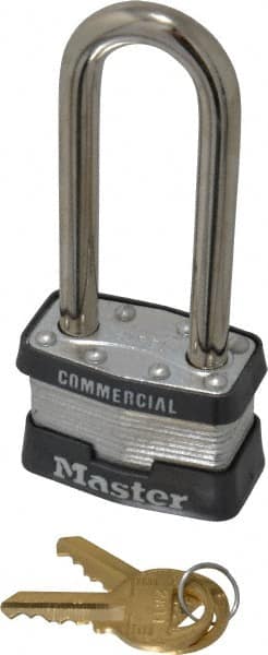 Master Lock - 2-1/2" Shackle Clearance, Keyed Different Padlock - 3/4" Shackle Width, 5/16" Shackle Diam, Laminated Steel - Makers Industrial Supply