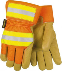 MCR Safety - Size M Pigskin General Protection Work Gloves - For General Purpose, Uncoated, Safety Cuff, Tan/Hi-Vis Orange, Paired - Makers Industrial Supply