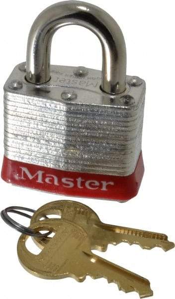 Master Lock - Keyed Alike Retaining Key Conductive Lockout Padlock - 3/4" Shackle Clearance, 9/32" Shackle Diam, 1-1/4" Body Height x 1-9/16" Body Width, Red, 4 Pins - Makers Industrial Supply