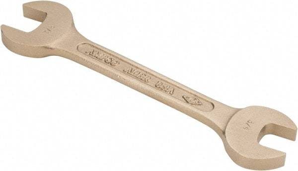 Ampco - 3/4" x 7/8" Nonsparking Open End Wrench - 8" OAL, Double End, Plain Finish, 15° Head Angle - Makers Industrial Supply