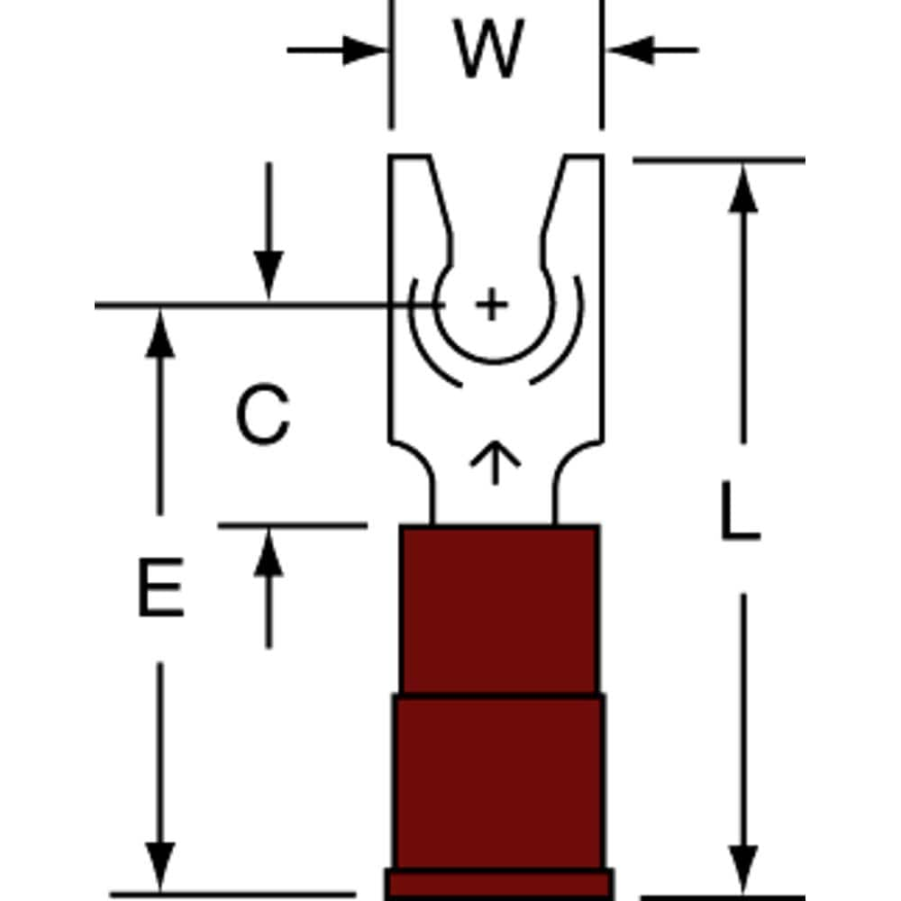 3M - #6 Stud, 22 to 18 AWG Compatible, Partially Insulated, Crimp Connection, Locking Fork Terminal - Makers Industrial Supply