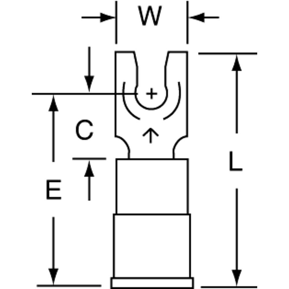 3M - #6 Stud, 16 to 14 AWG Compatible, Partially Insulated, Crimp Connection, Standard Fork Terminal - Makers Industrial Supply