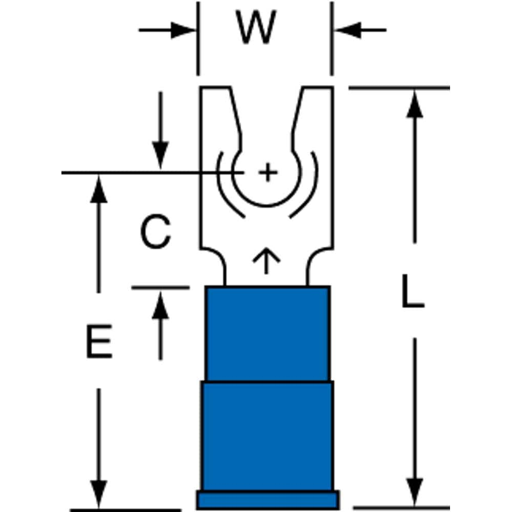 3M - #8 Stud, 16 to 14 AWG Compatible, Partially Insulated, Crimp Connection, Standard Fork Terminal - Makers Industrial Supply