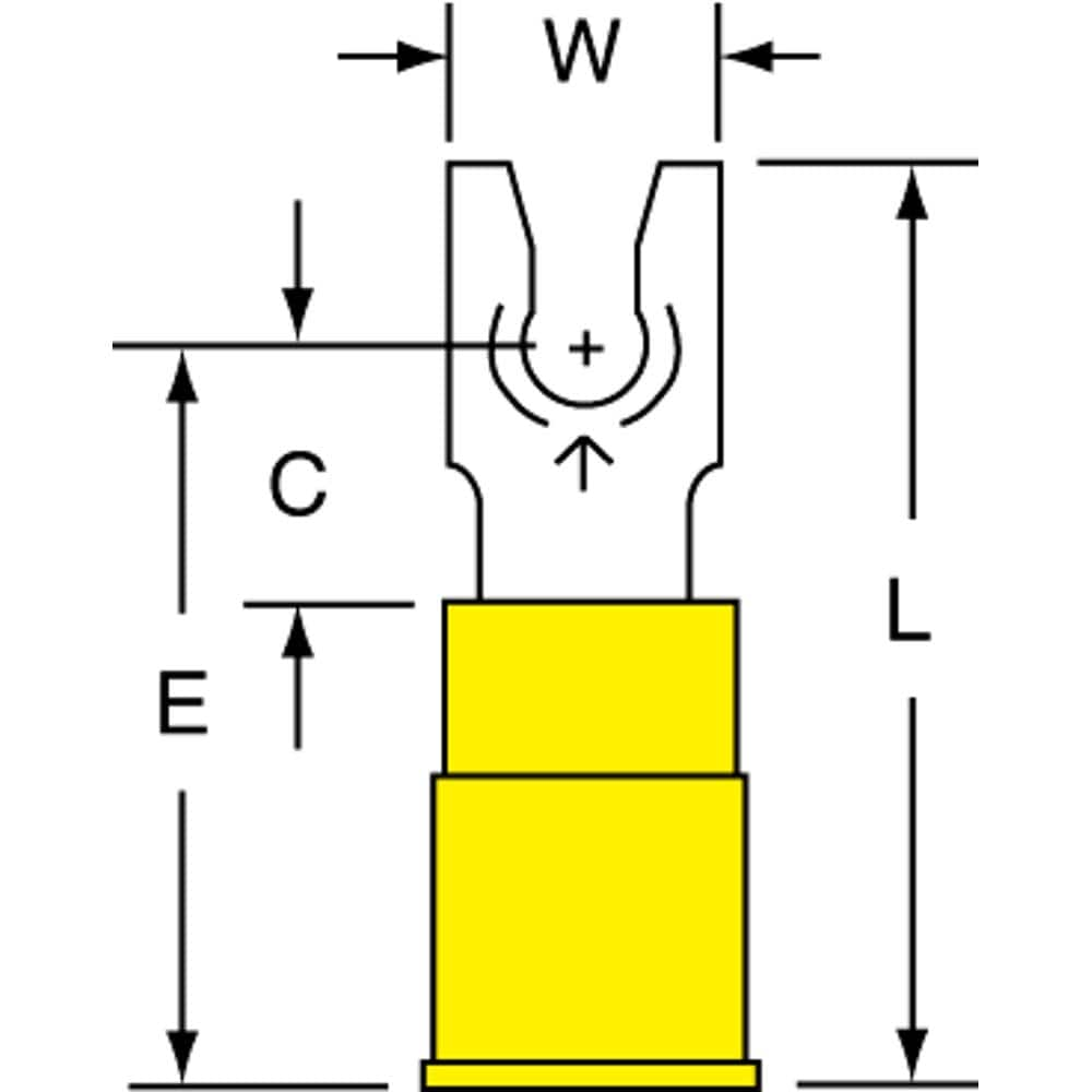 3M - #6 Stud, 12 to 10 AWG Compatible, Partially Insulated, Crimp Connection, Locking Fork Terminal - Makers Industrial Supply