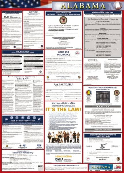 NMC - 24" Wide x 40" High Laminated Paper Labor Law Information Poster - Alabama Jurisdiction, 0.03" Thick, English - Makers Industrial Supply