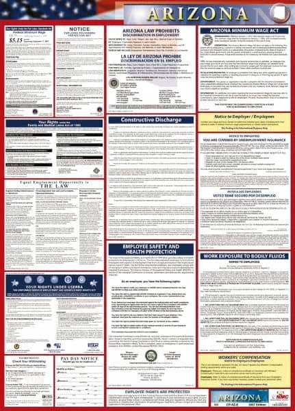 NMC - 24" Wide x 40" High Laminated Paper Labor Law Information Poster - Arizona Jurisdiction, 0.03" Thick, English - Makers Industrial Supply