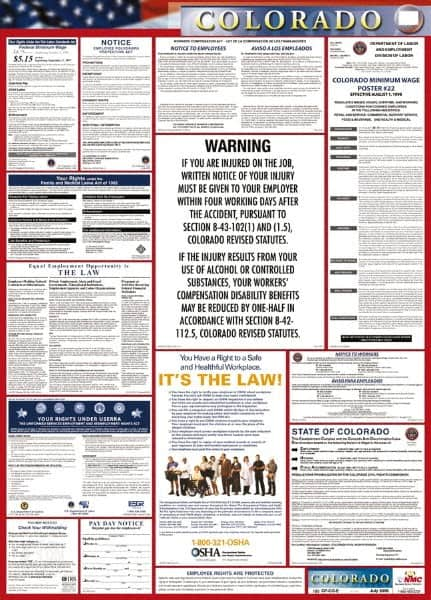 NMC - 24" Wide x 40" High Laminated Paper Labor Law Information Poster - Colorado Jurisdiction, 0.03" Thick, English - Makers Industrial Supply