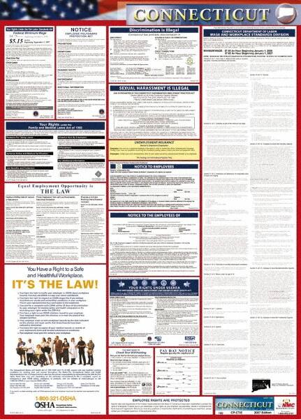 NMC - 24" Wide x 40" High Laminated Paper Labor Law Information Poster - Connecticut Jurisdiction, 0.03" Thick, English - Makers Industrial Supply