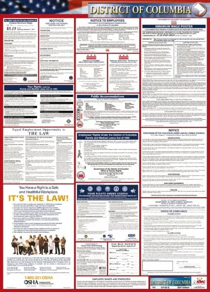 NMC - 24" Wide x 40" High Laminated Paper Labor Law Information Poster - District of Columbia Jurisdiction, 0.03" Thick, English - Makers Industrial Supply