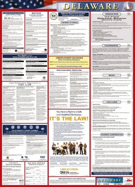 NMC - 24" Wide x 40" High Laminated Paper Labor Law Information Poster - Delaware Jurisdiction, 0.03" Thick, English - Makers Industrial Supply