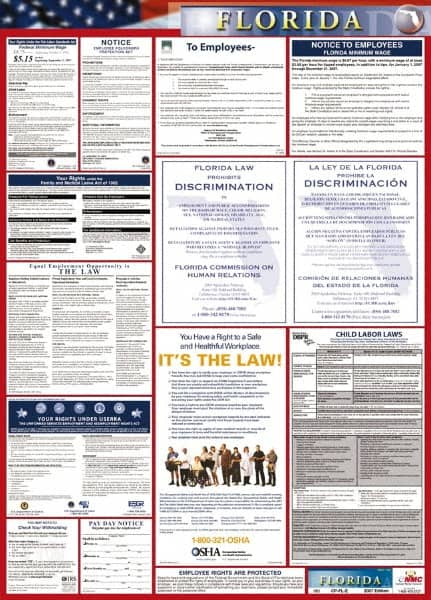 NMC - 24" Wide x 40" High Laminated Paper Labor Law Information Poster - Florida Jurisdiction, 0.03" Thick, English - Makers Industrial Supply