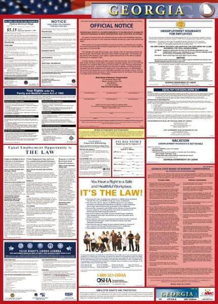 NMC - 24" Wide x 40" High Laminated Paper Labor Law Information Poster - Georgia Jurisdiction, 0.03" Thick, English - Makers Industrial Supply