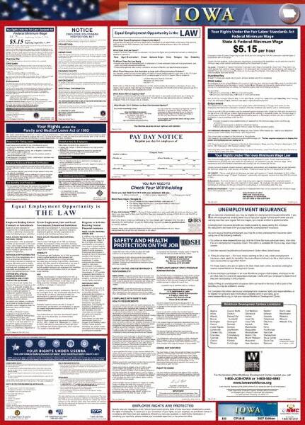 NMC - 24" Wide x 40" High Laminated Paper Labor Law Information Poster - Iowa Jurisdiction, 0.03" Thick, English - Makers Industrial Supply