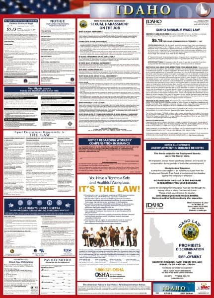 NMC - 24" Wide x 40" High Laminated Paper Labor Law Information Poster - Idaho Jurisdiction, 0.03" Thick, English - Makers Industrial Supply