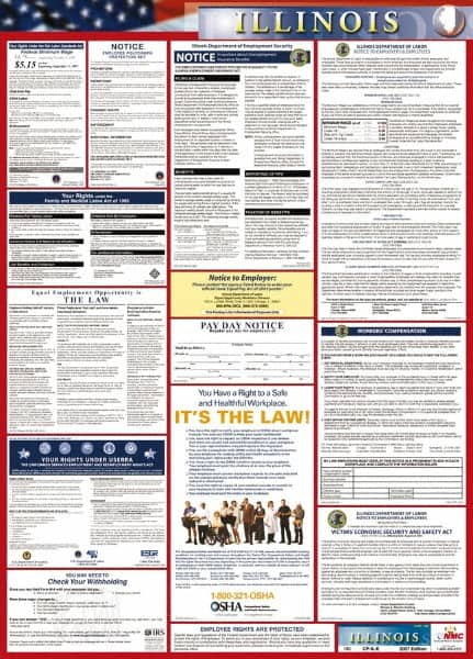 NMC - 24" Wide x 40" High Laminated Paper Labor Law Information Poster - Illinois Jurisdiction, 0.03" Thick, English - Makers Industrial Supply