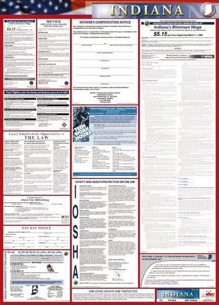 NMC - 24" Wide x 40" High Laminated Paper Labor Law Information Poster - Indiana Jurisdiction, 0.03" Thick, English - Makers Industrial Supply