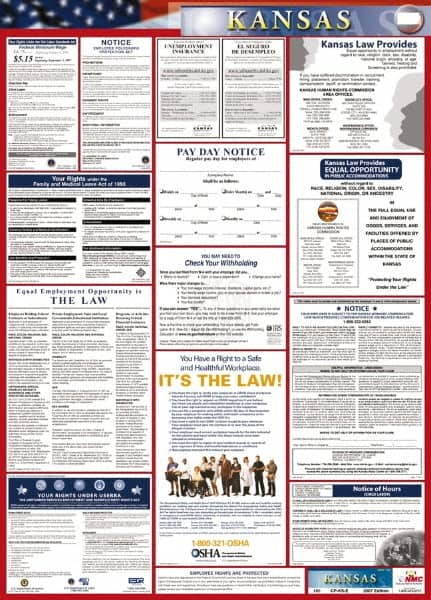 NMC - 24" Wide x 40" High Laminated Paper Labor Law Information Poster - Kansas Jurisdiction, 0.03" Thick, English - Makers Industrial Supply