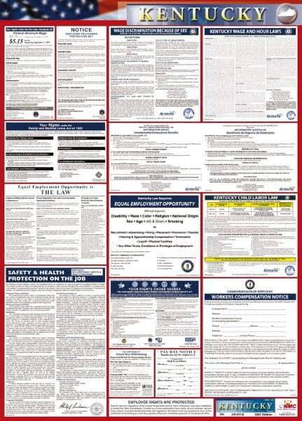 NMC - 24" Wide x 40" High Laminated Paper Labor Law Information Poster - Kentucky Jurisdiction, 0.03" Thick, English - Makers Industrial Supply