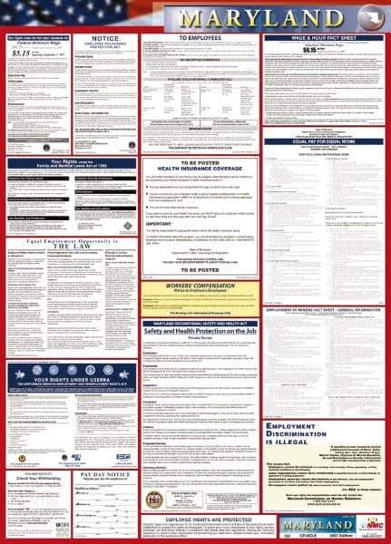 NMC - 24" Wide x 40" High Laminated Paper Labor Law Information Poster - Maryland Jurisdiction, 0.03" Thick, English - Makers Industrial Supply