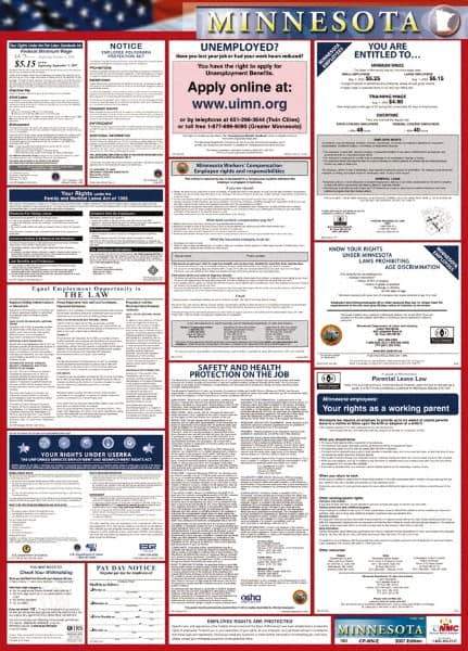 NMC - 24" Wide x 40" High Laminated Paper Labor Law Information Poster - Minnesota Jurisdiction, 0.03" Thick, English - Makers Industrial Supply