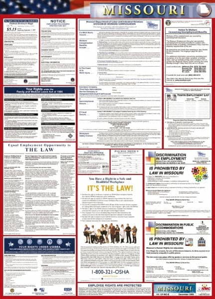 NMC - 24" Wide x 40" High Laminated Paper Labor Law Information Poster - Missouri Jurisdiction, 0.03" Thick, English - Makers Industrial Supply