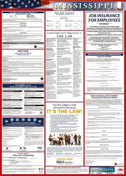 NMC - 24" Wide x 40" High Laminated Paper Labor Law Information Poster - Mississippi Jurisdiction, 0.03" Thick, English - Makers Industrial Supply