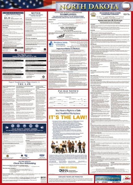 NMC - 24" Wide x 40" High Laminated Paper Labor Law Information Poster - North Dakota Jurisdiction, 0.03" Thick, English - Makers Industrial Supply