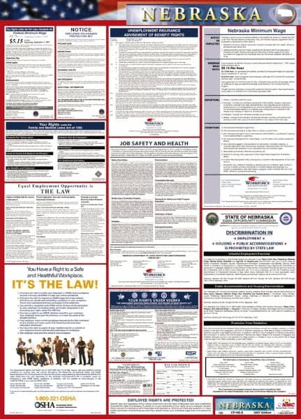 NMC - 24" Wide x 40" High Laminated Paper Labor Law Information Poster - Nebraska Jurisdiction, 0.03" Thick, English - Makers Industrial Supply