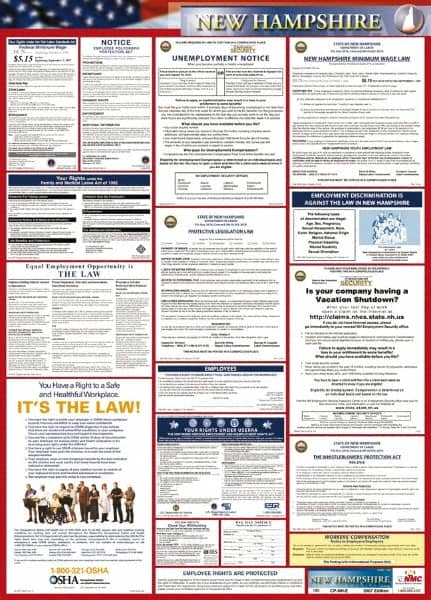 NMC - 24" Wide x 40" High Laminated Paper Labor Law Information Poster - New Hampshire Jurisdiction, 0.03" Thick, English - Makers Industrial Supply