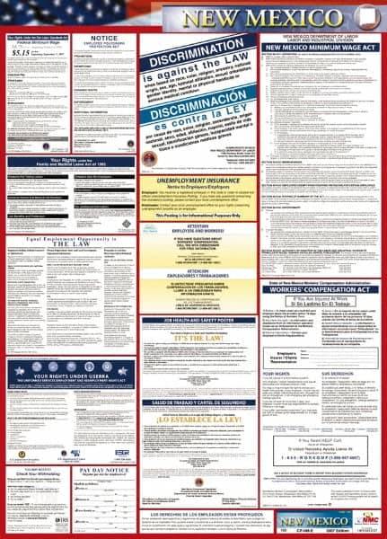 NMC - 24" Wide x 40" High Laminated Paper Labor Law Information Poster - New Mexico Jurisdiction, 0.03" Thick, English - Makers Industrial Supply