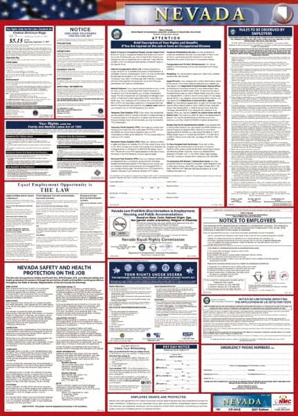 NMC - 24" Wide x 40" High Laminated Paper Labor Law Information Poster - Nevada Jurisdiction, 0.03" Thick, English - Makers Industrial Supply