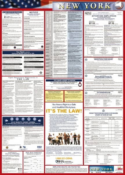 NMC - 24" Wide x 40" High Laminated Paper Labor Law Information Poster - New York Jurisdiction, 0.03" Thick, English - Makers Industrial Supply