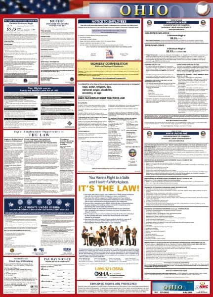 NMC - 24" Wide x 40" High Laminated Paper Labor Law Information Poster - Ohio Jurisdiction, 0.03" Thick, English - Makers Industrial Supply