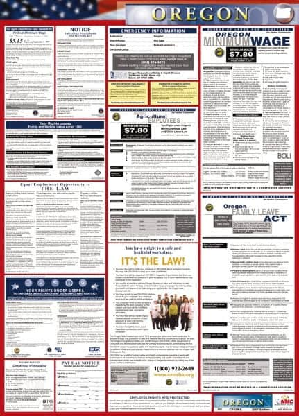 NMC - 24" Wide x 40" High Laminated Paper Labor Law Information Poster - Oregon Jurisdiction, 0.03" Thick, English - Makers Industrial Supply