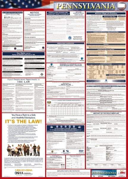 NMC - 24" Wide x 40" High Laminated Paper Labor Law Information Poster - Pennsylvania Jurisdiction, 0.03" Thick, English - Makers Industrial Supply