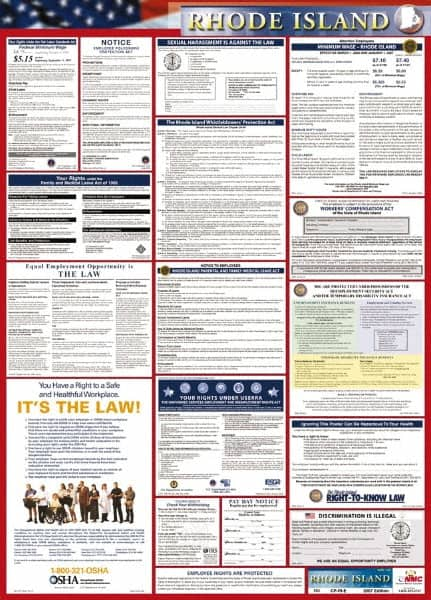 NMC - 24" Wide x 40" High Laminated Paper Labor Law Information Poster - Rhode Island Jurisdiction, 0.03" Thick, English - Makers Industrial Supply