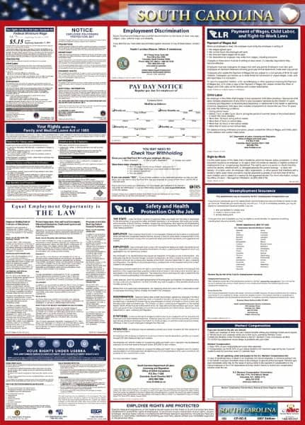 NMC - 24" Wide x 40" High Laminated Paper Labor Law Information Poster - South Carolina Jurisdiction, 0.03" Thick, English - Makers Industrial Supply