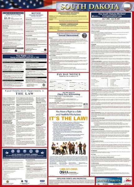 NMC - 24" Wide x 40" High Laminated Paper Labor Law Information Poster - South Dakota Jurisdiction, 0.03" Thick, English - Makers Industrial Supply