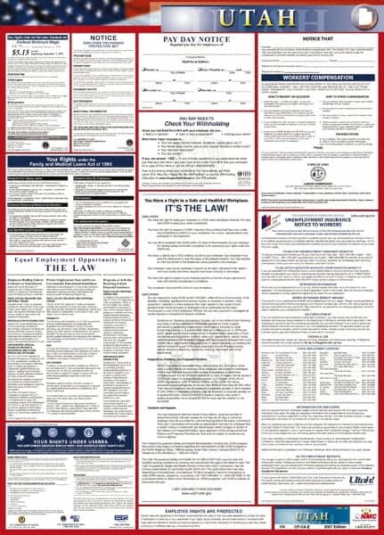 NMC - 24" Wide x 40" High Laminated Paper Labor Law Information Poster - Utah Jurisdiction, 0.03" Thick, English - Makers Industrial Supply