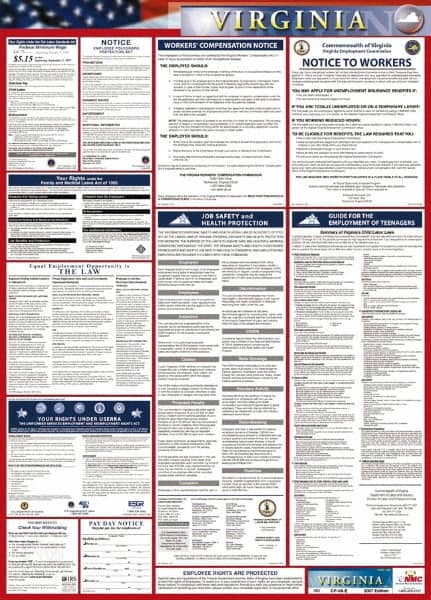 NMC - 24" Wide x 40" High Laminated Paper Labor Law Information Poster - Virginia Jurisdiction, 0.03" Thick, English - Makers Industrial Supply