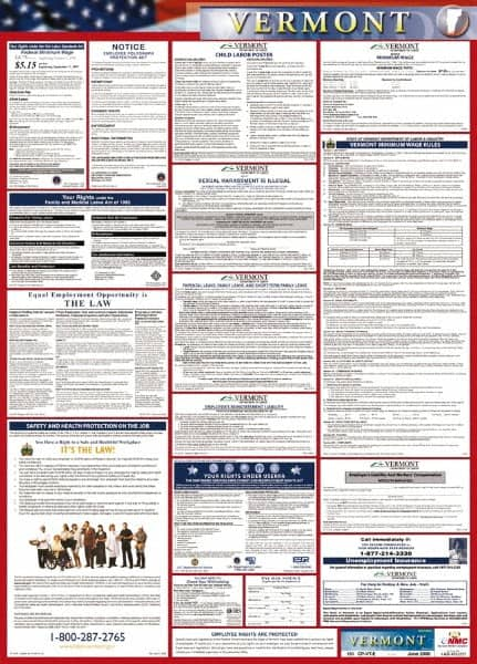 NMC - 24" Wide x 40" High Laminated Paper Labor Law Information Poster - Vermont Jurisdiction, 0.03" Thick, English - Makers Industrial Supply